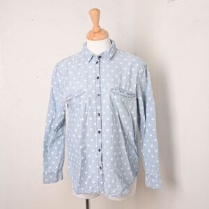 edc | Light blue & white polka dot denim texture casual button up